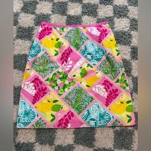 LILLY PULITZER 90s/Y2K Pink Tile Patch Vintage Skirt Alligator Lemon Seashell 2
